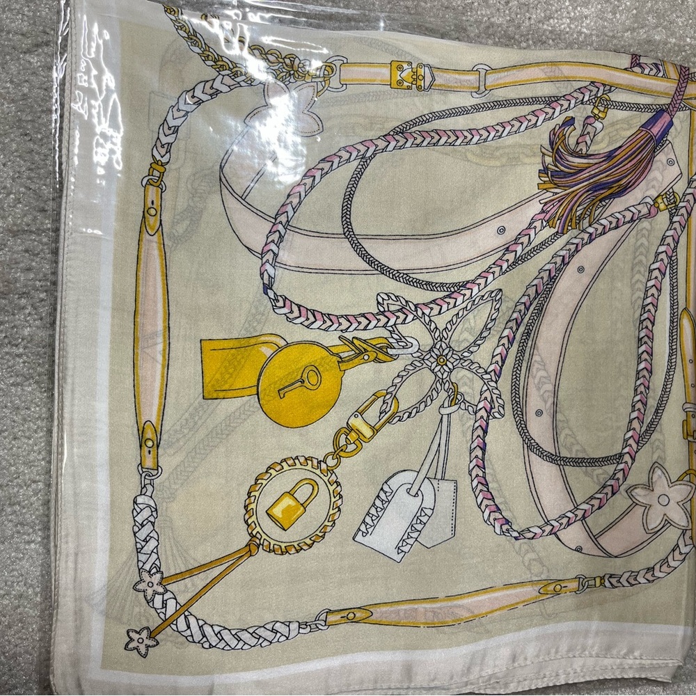 NEW Designer Silk Scarf with Gold and Cream Accents